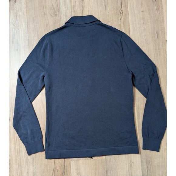 Express Size S Full Zip Cardigan Sweater Blue Striped Polo Collar Mod Retro EUC - Picture 4 of 11